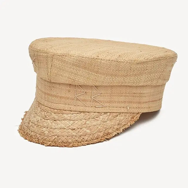 Brand Summer Raffia Straw Hats for Women Beret Letter Military Hat Causal Travel Flat Top Sailor Cap Large Headband Small Caps