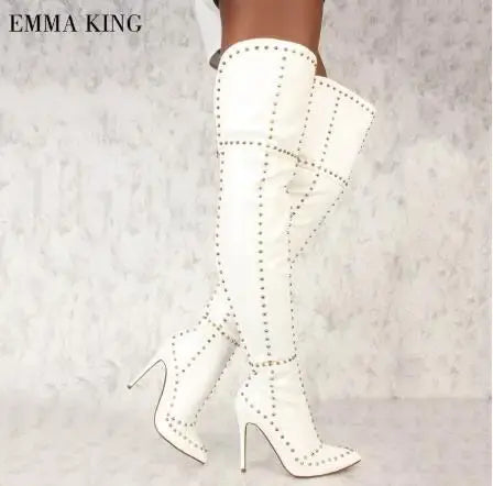 Autumn Winter Women Long Boots Sexy Suede Studded Rivets Over the Knee Thigh High Boots 2020 New Women Shoes Botas Altas Mujer