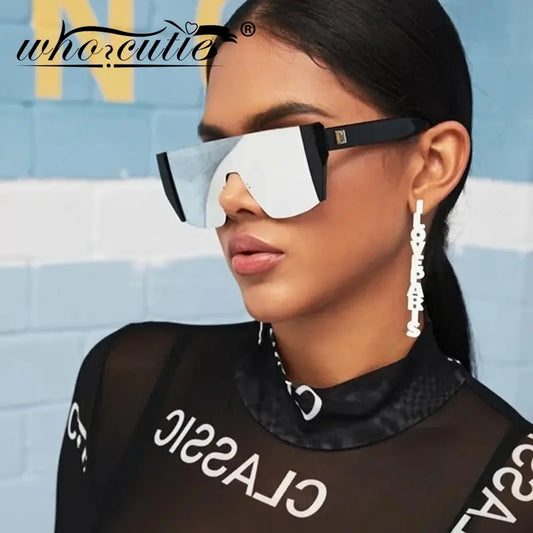 WHO CUTIE 2019 Futuristic One Piece Sunglasses Men Brand Designer Oversized Square Rimless Sun Glasses Black Shades Women OM504